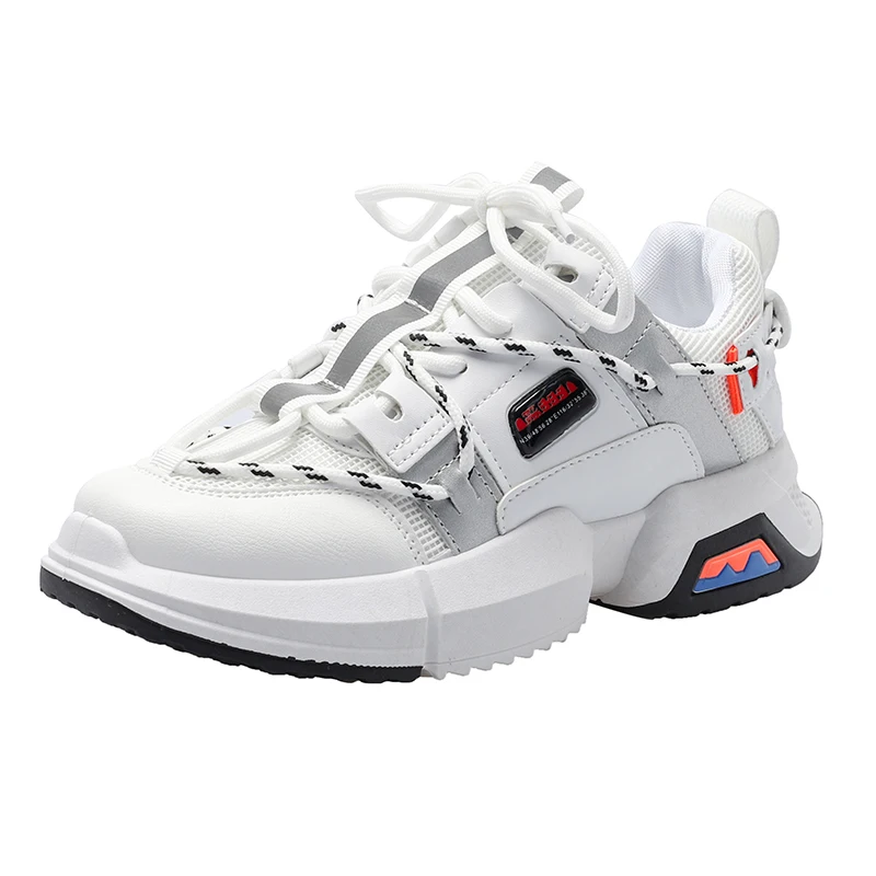 Новые стильные кожаные кроссовки дышащие на толстой подошве для бега спортивная