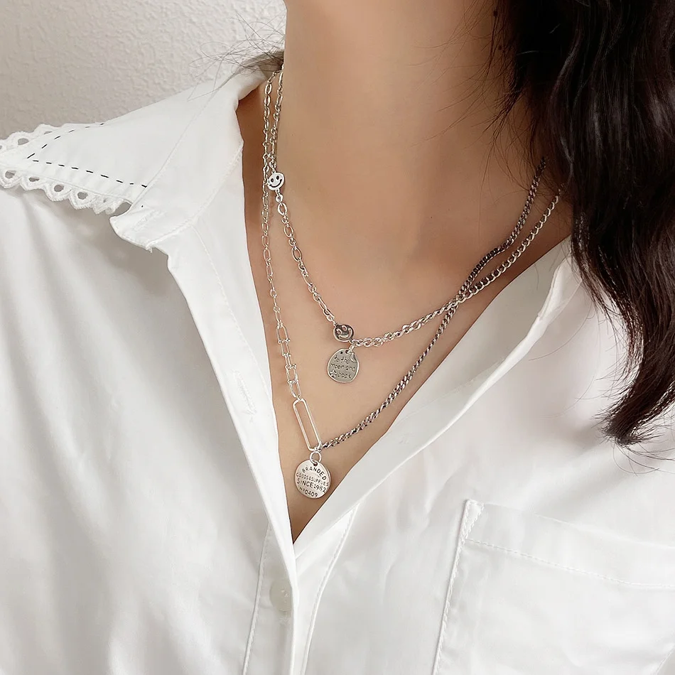 

925 Sterling Silver Round Letter Chain Necklace And Pendant Geometry Simple Designer Gift For Women's Accessories Fine Jewelry