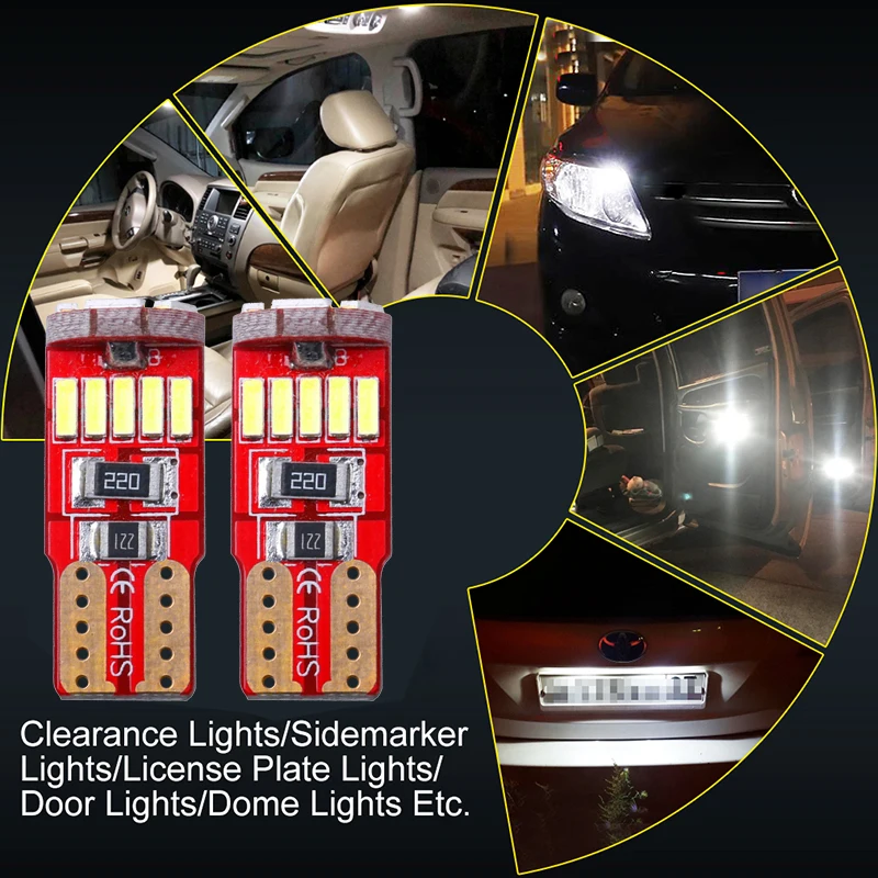 

10 шт. автомобильные лампы W5W LED 168 194 T10 4014 15SMD, внутренние сигнальные огни, боковой габаритный фонарь двери багажника, купольная лампа для чтения, белый 6500K 12 В