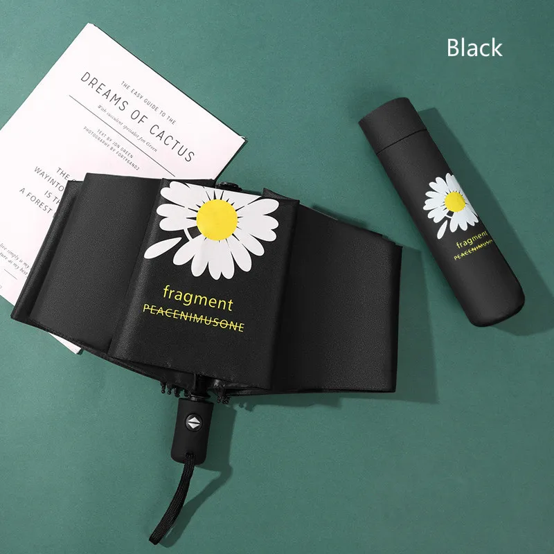 Автоматический складной зонт Маргаритка 3 с черным покрытием и защитой от