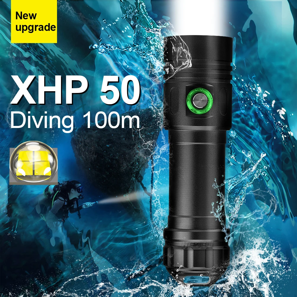 

XHP50 Diving Light Super Bright Diving Flashlight L2 LED IPX8 Waterproof Torches Underwater Powered By 18650 Or 26650 Battery