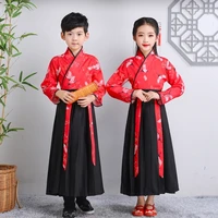 ancient chinese traditional kids crane embroidery costumes girl boy tang suits festival stage performance folk dance dress