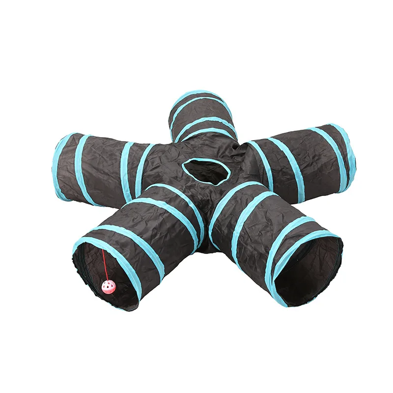 Туннельные игрушки для котенок питомец 5 отверстий складной Crinkle Cat играя для тренировок в помещении и на улице игрушка «туннель» дропшиппинг - Цвет: blue 5 hole