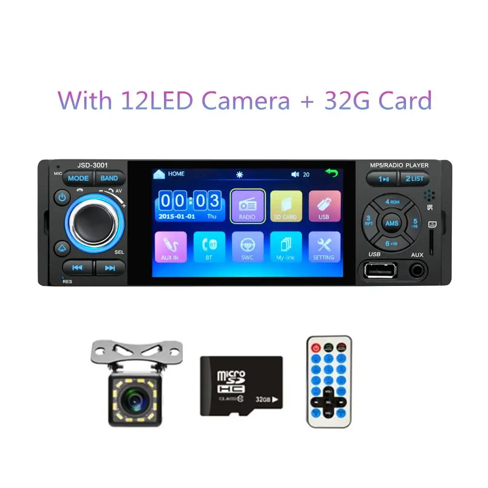 12LED camera 32GCard LTBFM " сенсорный экран автомобиля стерео Bluetooth автомобиля Радио 1 Din Зеркало Ссылка Авторадио аудио MP5 видео плеер USB/MP3/TF JSD3001 радио - Цвет: 12LED camera 32GCard