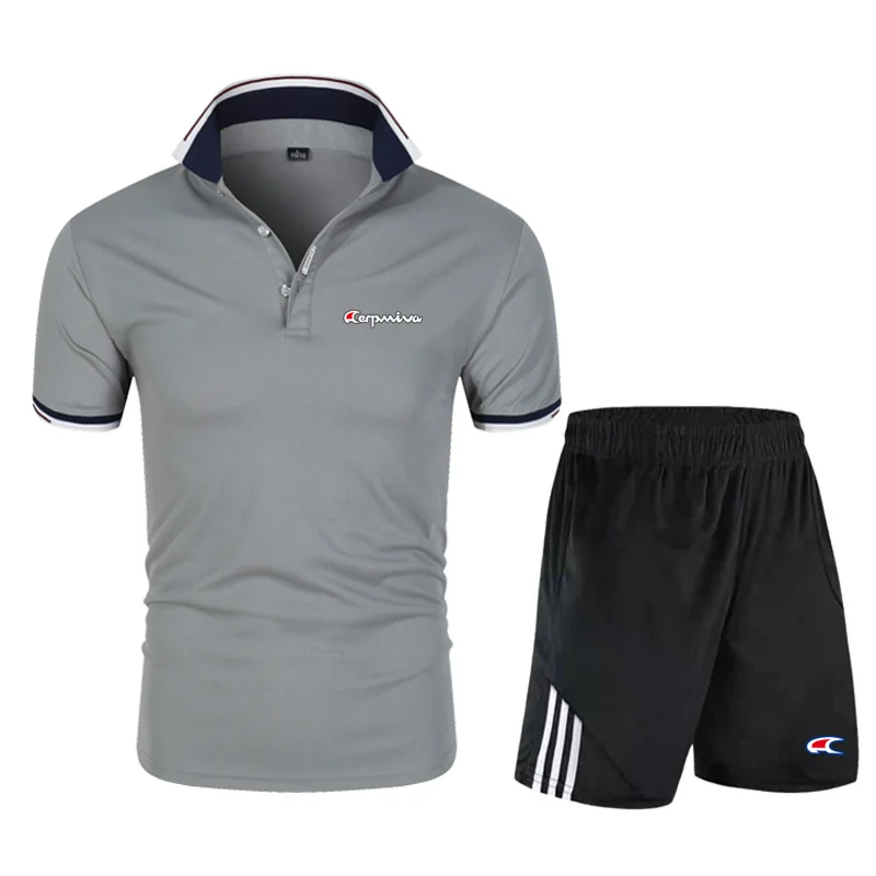 

2021 Summer New Men's Short-sleeved Polo Shirt Suit Lapel Fashion Casual Breathable Shorts British Fashion 2-Piece Sets
