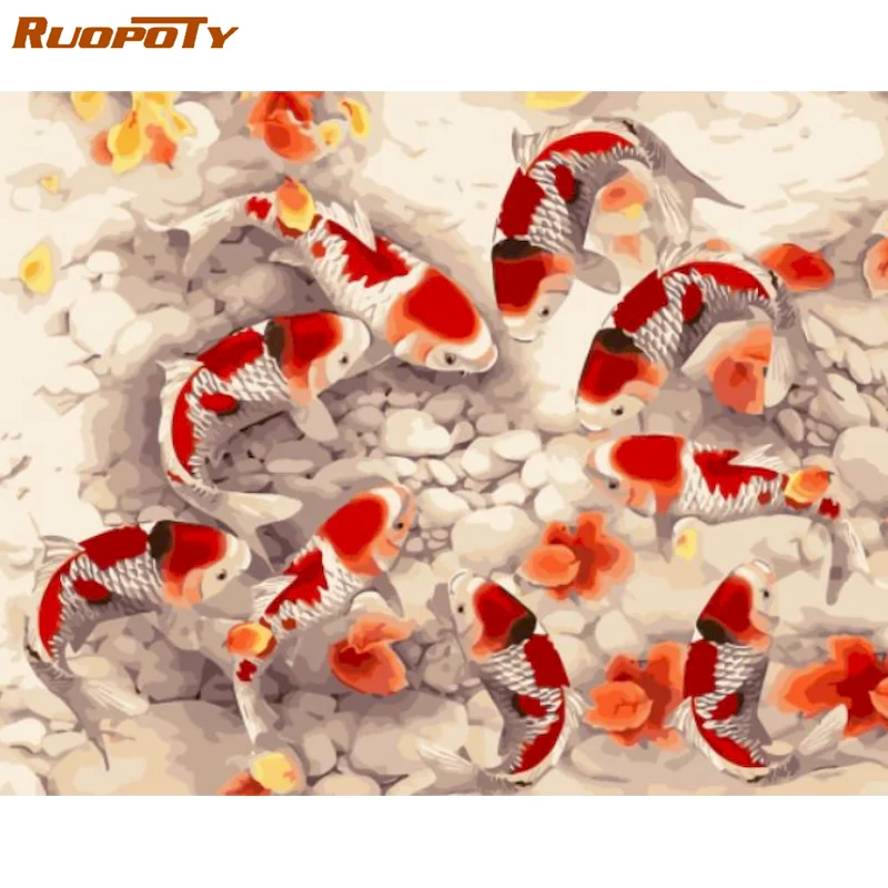 

RUOPOTY Frame Fish Animal Painting By Numbers HandPainted Unique Diy Gift Modern Home Wall Decoration 60x75cm Acrylic Paints
