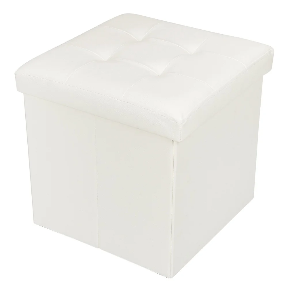 

[FCH] PU Leather Footstool with Leather Buckle Storage Box Small Sofa Chair Home Organizers Box White 38*38*38cm