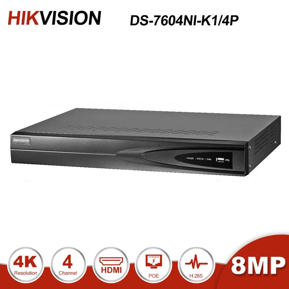 Hikvision DS-7604NI-K1/4 P 4 POE порта 4K 4CH заглушка камеры& play NVR с POE Инжектор до 8 Мп Разрешение H.265