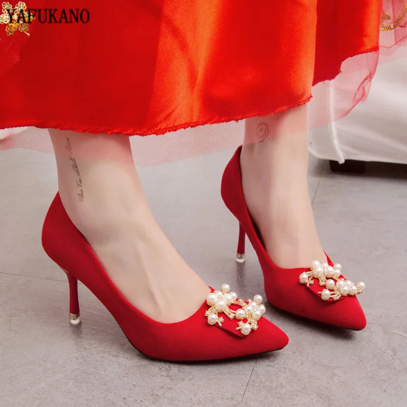 Женские свадебные туфли элегантные красные вечерние на высоком каблуке