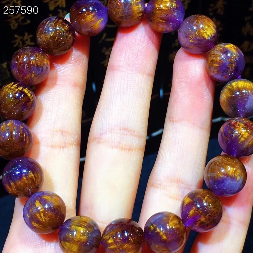 11 7 мм из натурального золота какоксен фиолетовый Рутиловый Кварц Браслет для