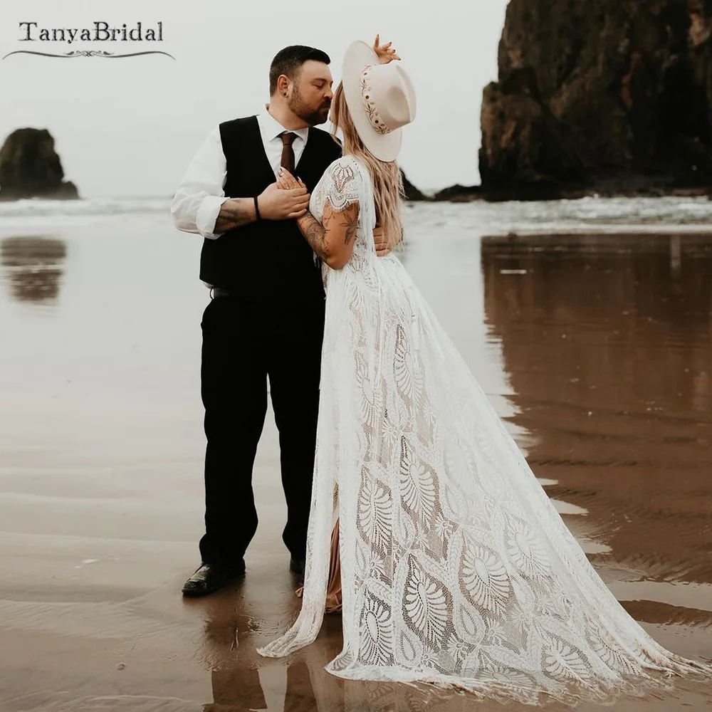 

V-Neck Tassel Fringer Wedding Dresses Boho Bridal Flutter Gowns Adjustable Waist A Line Engagement Noiva DW527