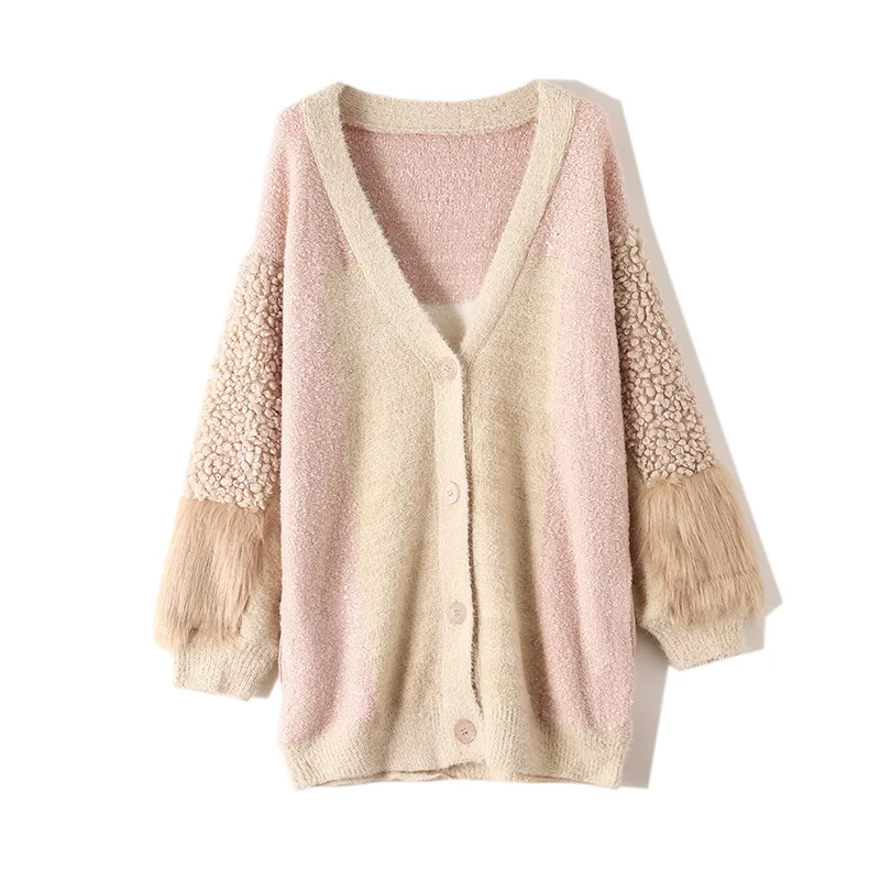 Лохматый женский длинный кардиган оверсайз розовый мохер болеро трикотаж Модный