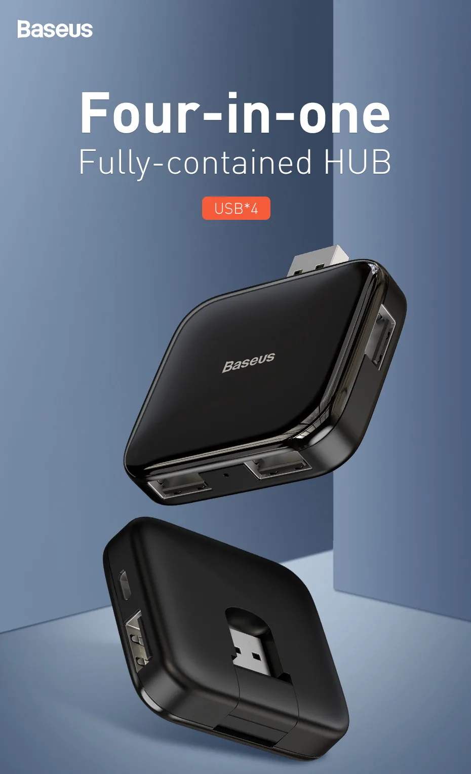 Baseus 4 порта Высокоскоростной usb-хаб несколько для настольного компьютера USB 2,0 сплиттер ноутбук адаптер портативный мульти usb-порт для док-станции Hab