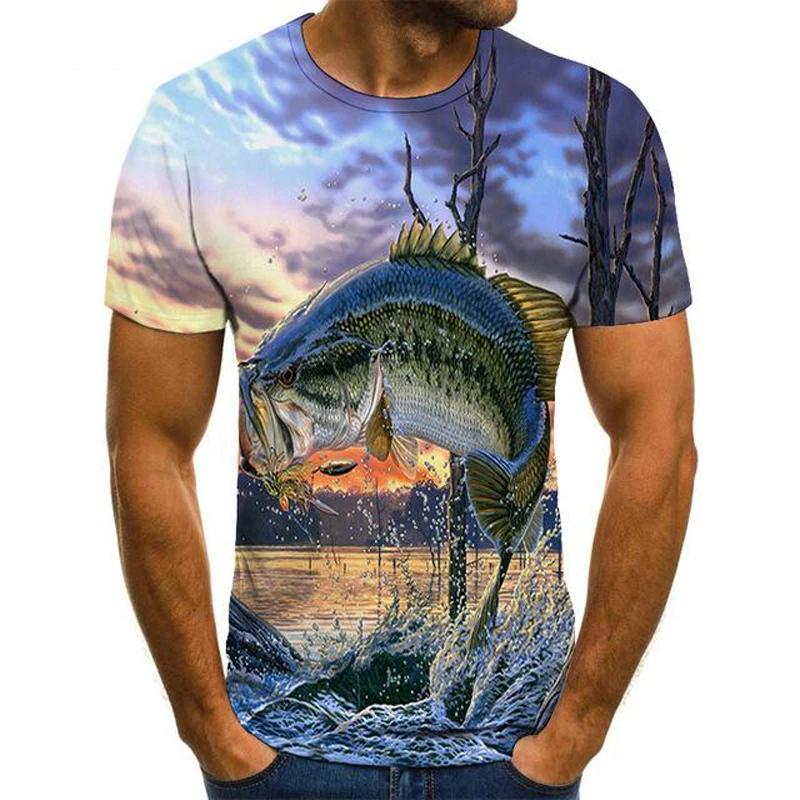 

2021 Summer Men's 3D Printing T-shirt Wild Fishing Lovers T-shirt Casual Fishing Sports Shirt Oversized T-shirt Loose Top 6XL