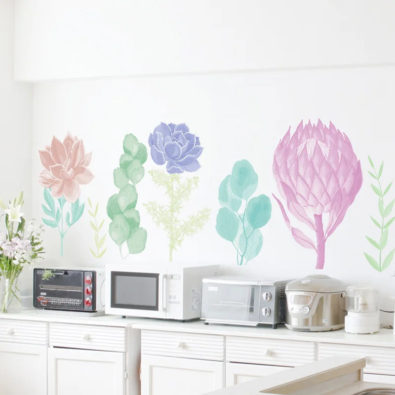 Крупные акварельные настенные наклейки в виде лотоса цветы домашний декор