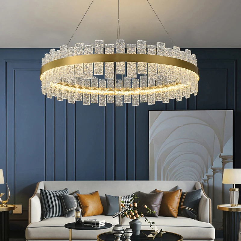 

Copper Dining Room Chandelier Bedroom Crystal Glass LED Handing Lamp Round Light Luxury Post-modern Living Room PA0468