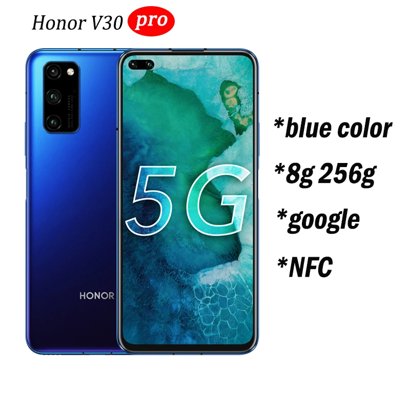 8g 256g blue Смартфон Honor V30 Pro Kirin990, четыре ядра, 5G, 6 ГБ, 8 ГБ, 128 ГБ, 40 МП, тройная камера, 40 Вт, SuperCharge, NFC, Google play - Цвет: 8g 256g blue