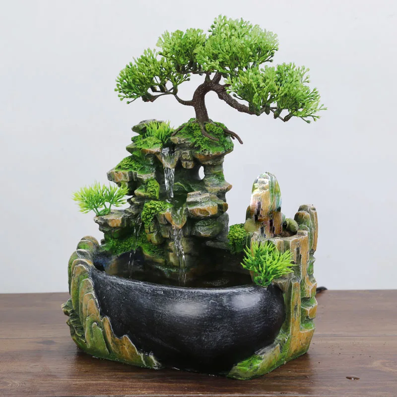 

Wealth Feng Shui Company Office Tabletop Ornaments Desktop Flowing Water Waterfall Fountain With Color Changing LED Lights Spray