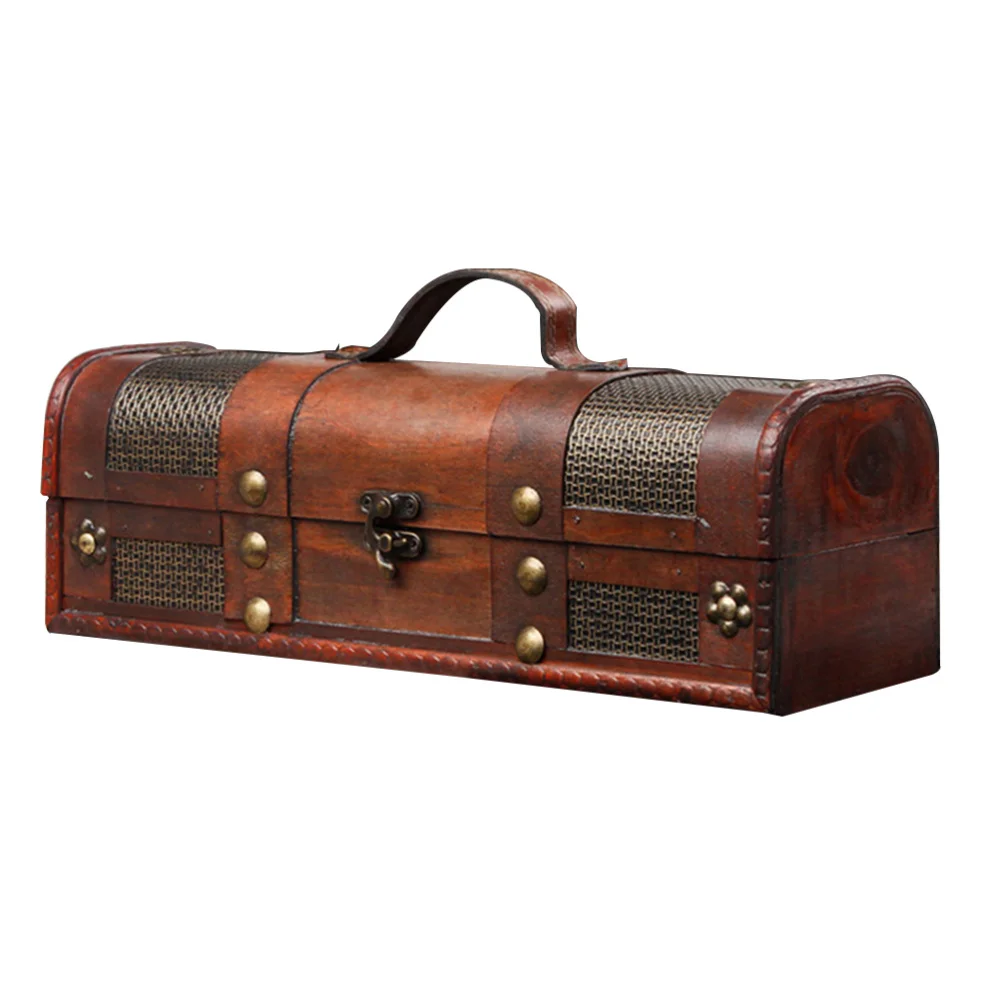 

1pc Retro Wooden Box Portable Vintage Red Storage Box with Handle