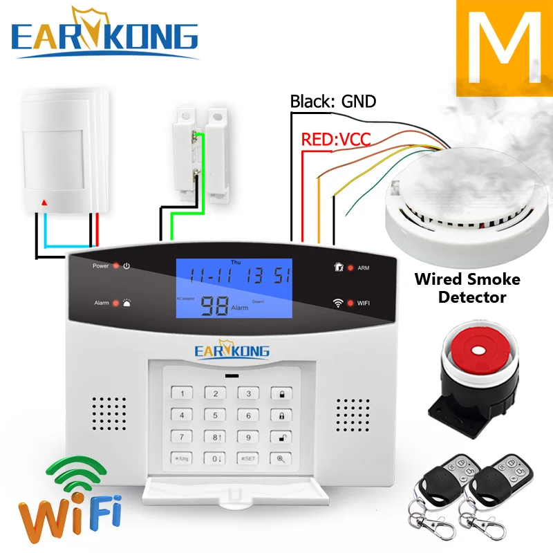 M Wifi GSM PSTN сигнализация Беспроводная и Проводная детекторы сигнализация Умный дом релейный выход приложение английский/русский/испанский/Франция/Итальянский - Цвет: M