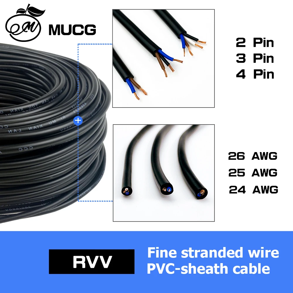 4 pin cable 2 3 core Copper wire DC 5V 12V Electrical wires PVC Fexible cord Electric cables 26awg 24awg 27 26 25 24 awg awge