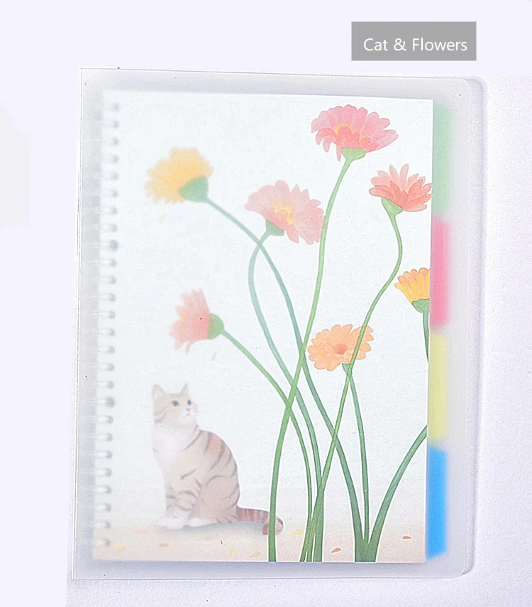 Cat and Flowers Harphia A5 B5 Kawaii спиральный разделитель для блокнота, милый тонкий органайзер, разделитель страниц, 4 листа, ПП матовая пластина, индексная бумага - Цвет: Cat and Flowers