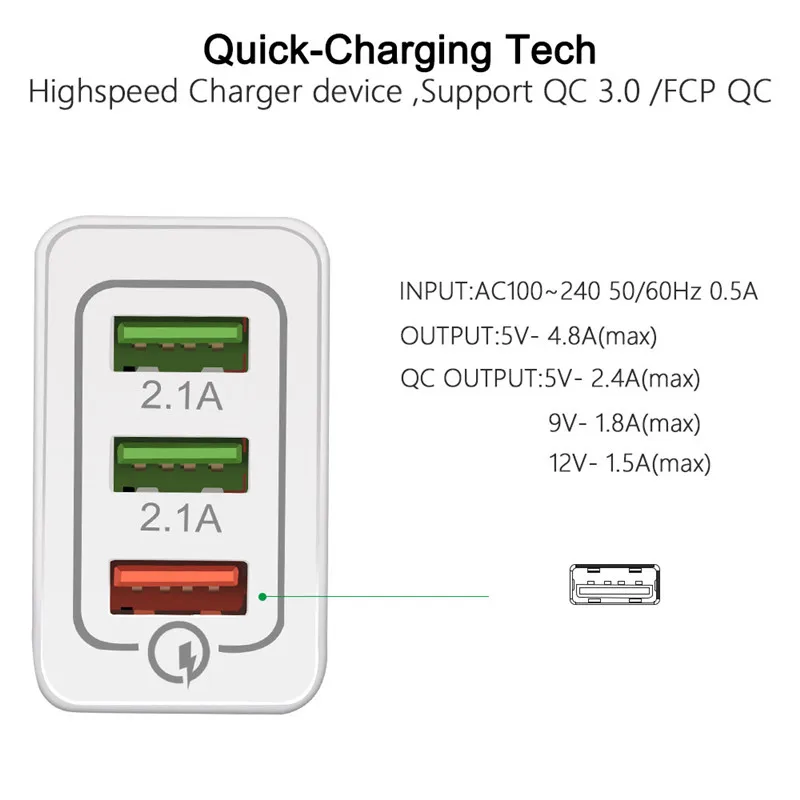 3 USB порт зарядного устройства с функцией быстрой зарядки QC 0 адаптер и 2 м кабель
