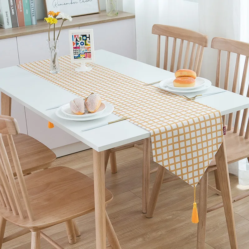 

Geometric Table Runner Yellow Pineapple Stripe Table Cover Plaid Printed Table Decoration Plant Jacquard Table Protection