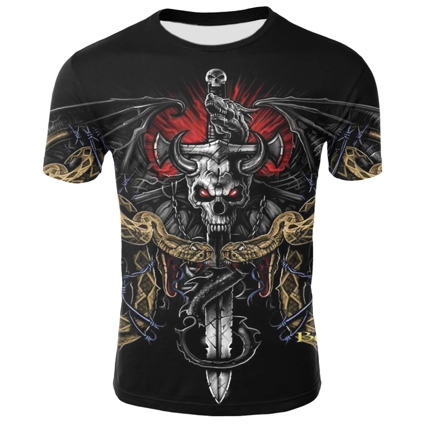 

Men's 3D T-shirt Skull Horror Street Casual Cool Punk Halloween Short Sleeve Men's Round Neck Summer T-shirt