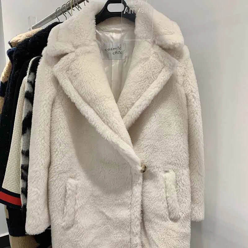 

Winter Teddy Coat Women Short Coat Turn-Down Collar Single Button Two Color 84% Alpaca Fur Camel Hair Coat Outwear