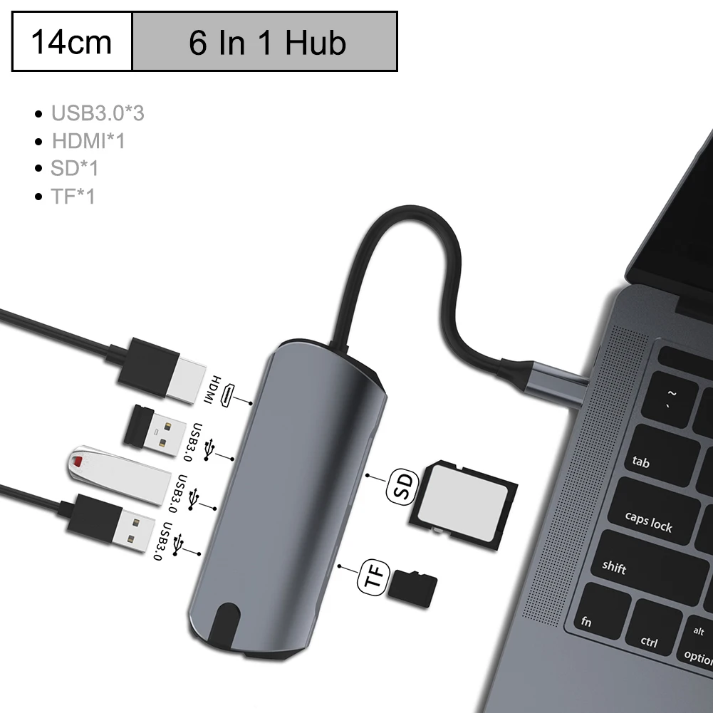 Type c концентратор для мульти-Хаба USB 3,0 HDMI 4 K/SD/TF кард-ридер/PD зарядка аудио/RJ45 адаптер для MacBook Pro type c usb-хаб
