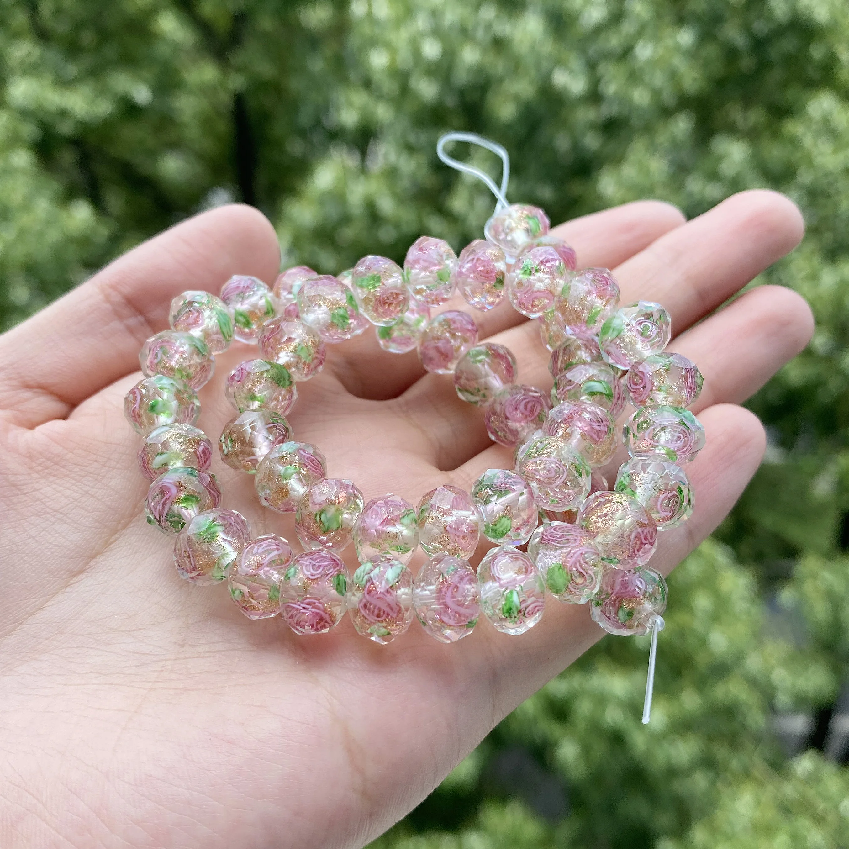 Светильник-розовые бусины из муранского стекла в форме цветка граненые