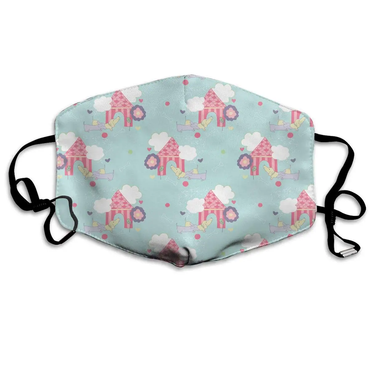 

Cloud Love Bones Happy Puppy House Washable Reusable Mask, Cotton Anti Dust Half Face Mouth Mask For Kids Teens Men Women With