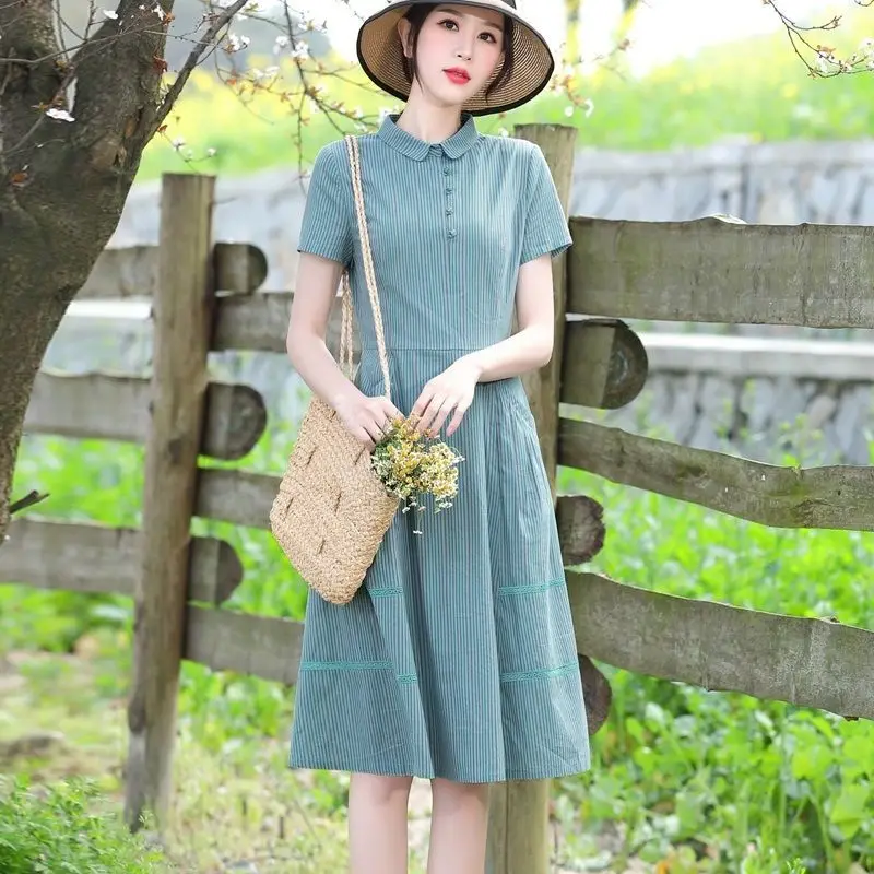 

New 2021 Summer Women Literature Art Retro Cotton Hemp Plus Size Long Dress Femme Casual Pockets Sexy Party Dresses Vestidos