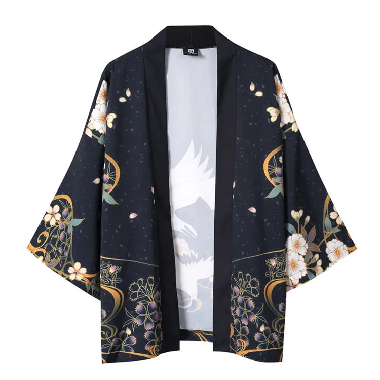 Кимоно в японском стиле Hanfu для мужчин и женщин кардиган с рукавами семь восьмых