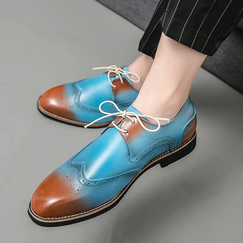

2021 Men shoes zapatos hombr British Autumn leather platform shoes Carved Men quality dress shoes oxfords Brogue Shoes Size 48