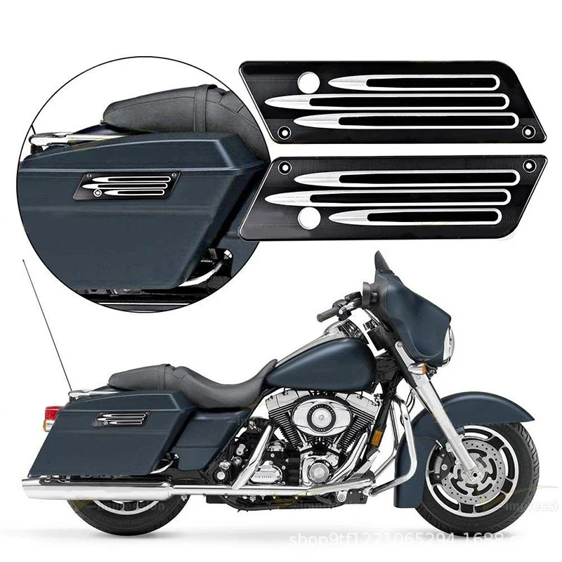 2PCS Motorcycle Saddlebag Saddle Bag Latch Covers Aluminum Black Fit For Harley Touring Electra Street Glide FLH FLT 1993-2013