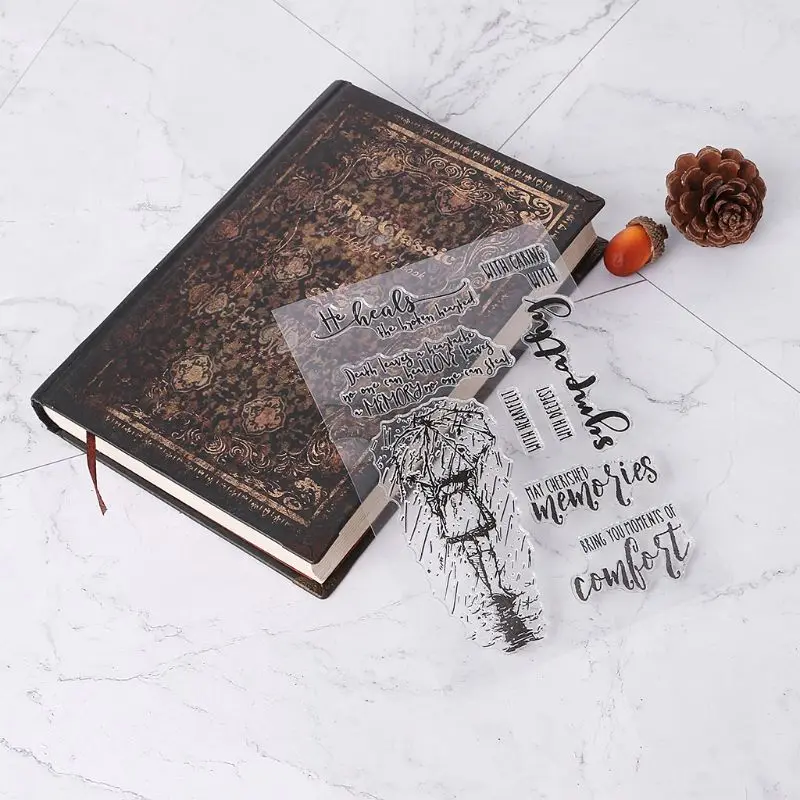 ПВХ штамп печать дождливый день девушка причудливый шрифт шаблон Сделай Сам