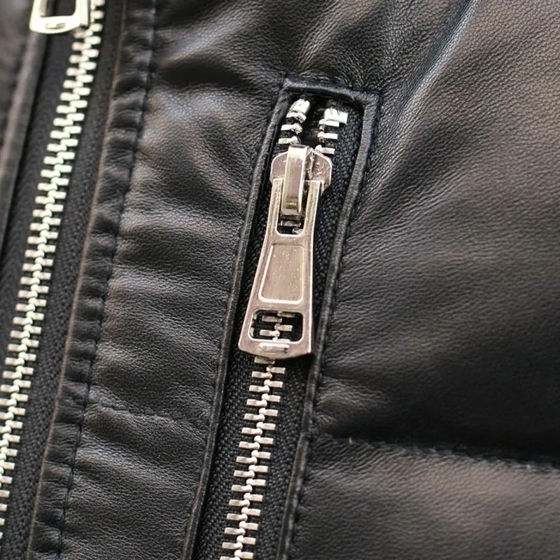 Men Winter Warm Black Genuine Leather Duck Down Flight Jackets Coats Large Size Real Sheepskin Bomber Aviation | Мужская одежда