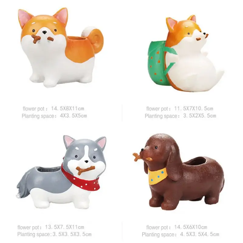 

Cute Flowerpots Cartoon Dogs Planter Akita Husky Dachshund Planters Resin Succulent Pot Cartoon Vases Pot Home Office Decor