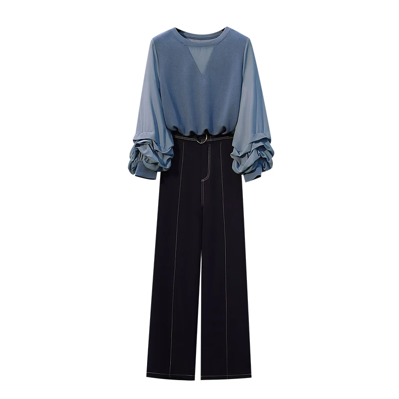 

Fashion suit trousers women spring and autumn new Korean style design sense blouse with high waist wide leg pants two-piece suit