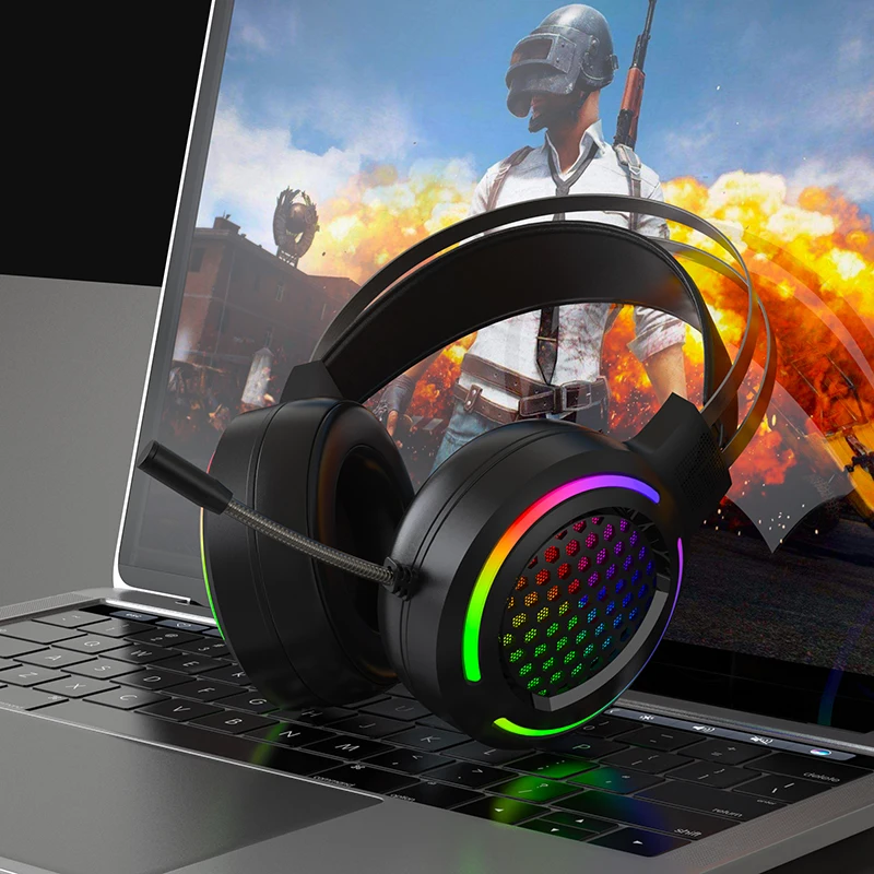 

7,1 RGB светодиодсветодиодный вая гарнитура для ПК PS5 Накладные наушники для геймеров с микрофоном шумоподавление компьютерный телефон игров...