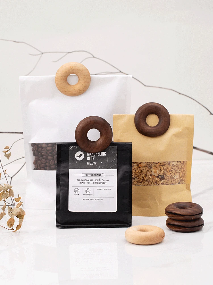 

Зажим для мешка для хранения орехового дерева в японском стиле, герметичные стержни в форме пончика, кухонный инструмент для чипсов из овсяной муки