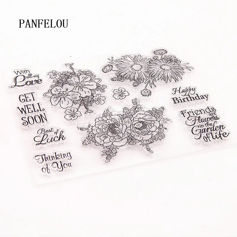 PANFELOU 15x11 букет цветов прозрачный силиконовый штамп/печать DIY