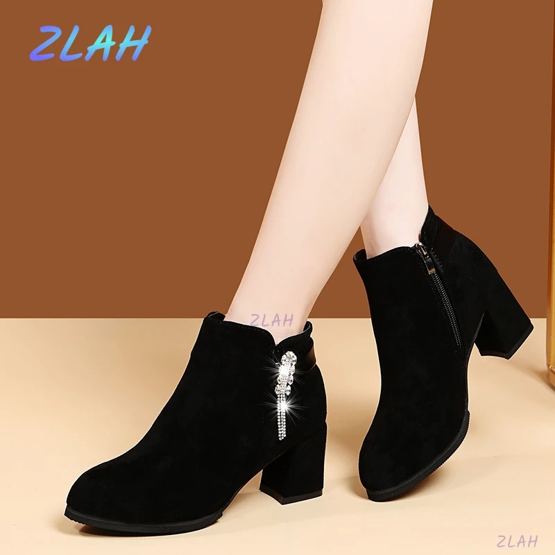 

Women's Short Ankle Boots Spring and Autumn Fashion Boots High Heels Zlah Round Toe Women's Shoes Fashion Boots Women's Boots