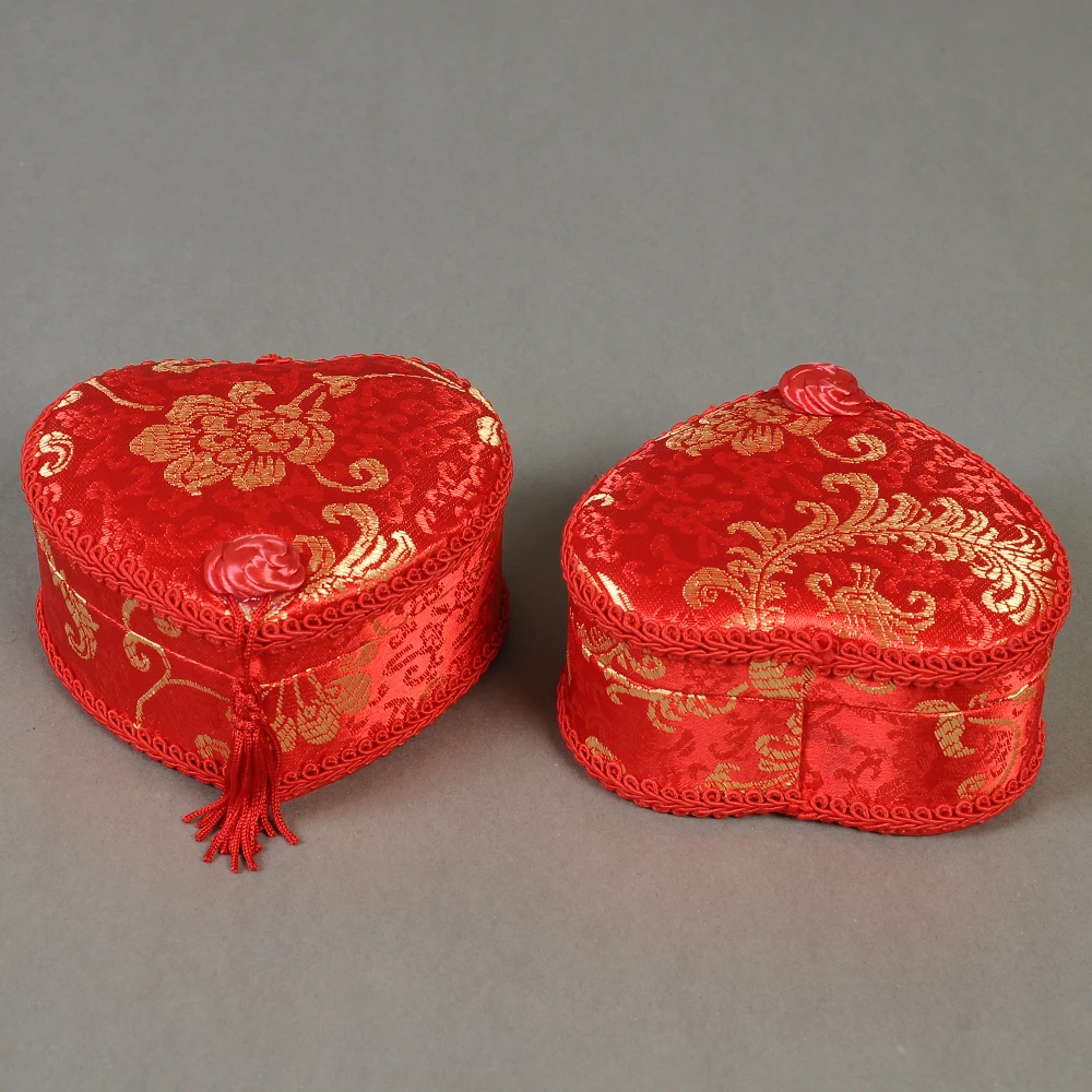 Шелковая винтажная Подарочная коробка ручной работы в форме сердца красная