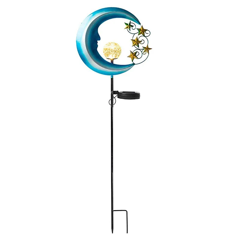 

Solar Light Garden Path Decoration, Metal Moon Star Cracked Glass Earth Landscape Light, Suitable for Outdoor