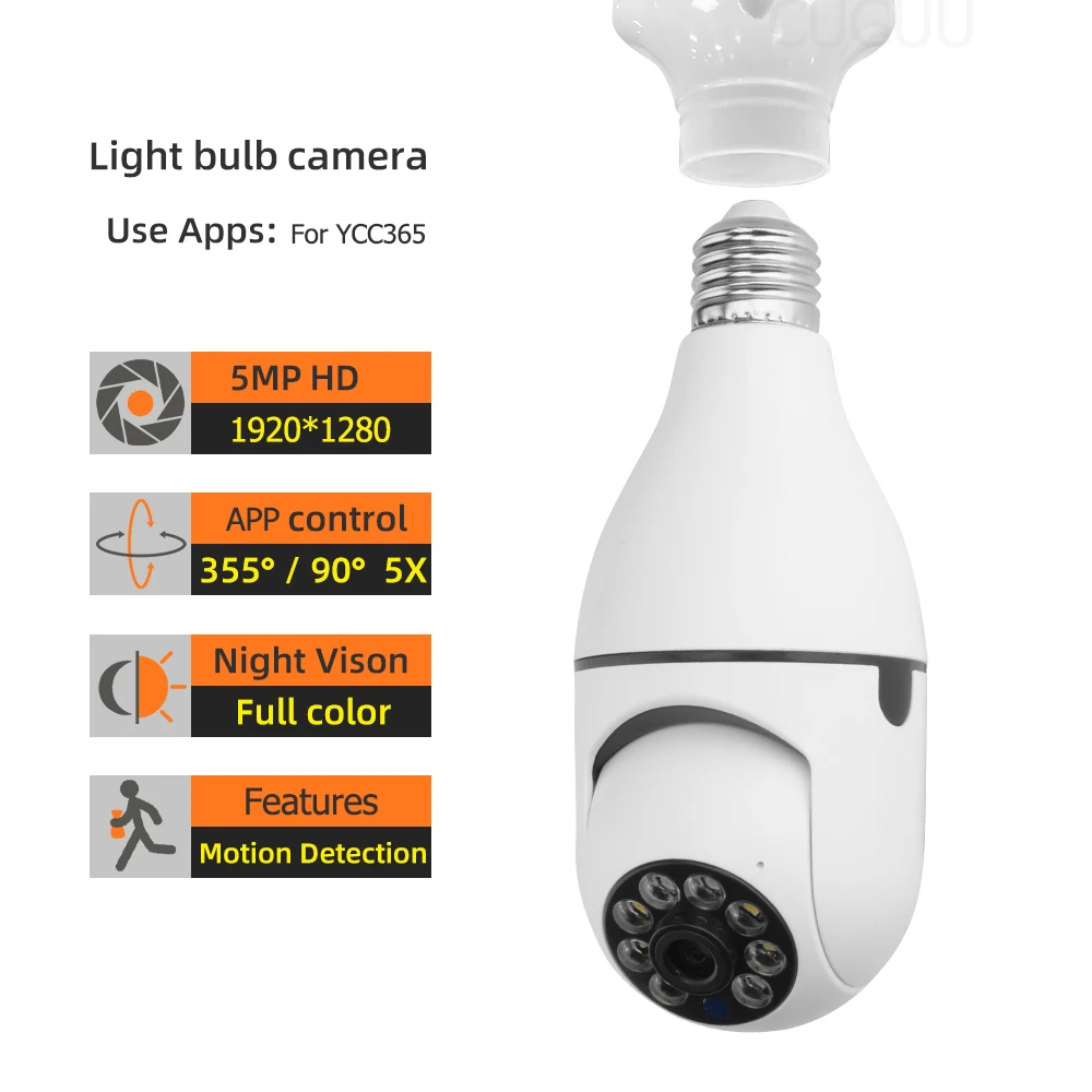 1080p 360 rotate auto tracking panoramic camera light bulb wireless wifi ptz ip cam remote viewing security e27 bulb interface free global shipping
