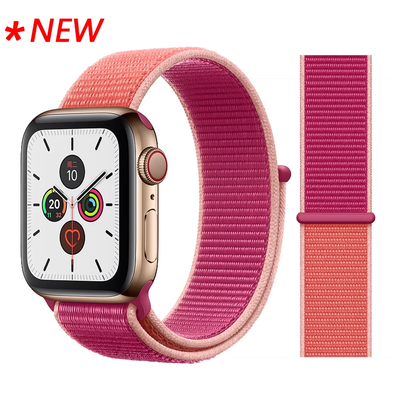 Pomegranate Нейлоновый спортивный бесшовный мягкий для наручных часов iwatch серии 4/5/3/2/1 дышащий замена ремешок для наручных часов Apple Watch 38 мм/40 мм/42 мм/44 мм - Цвет ремешка: Pomegranate