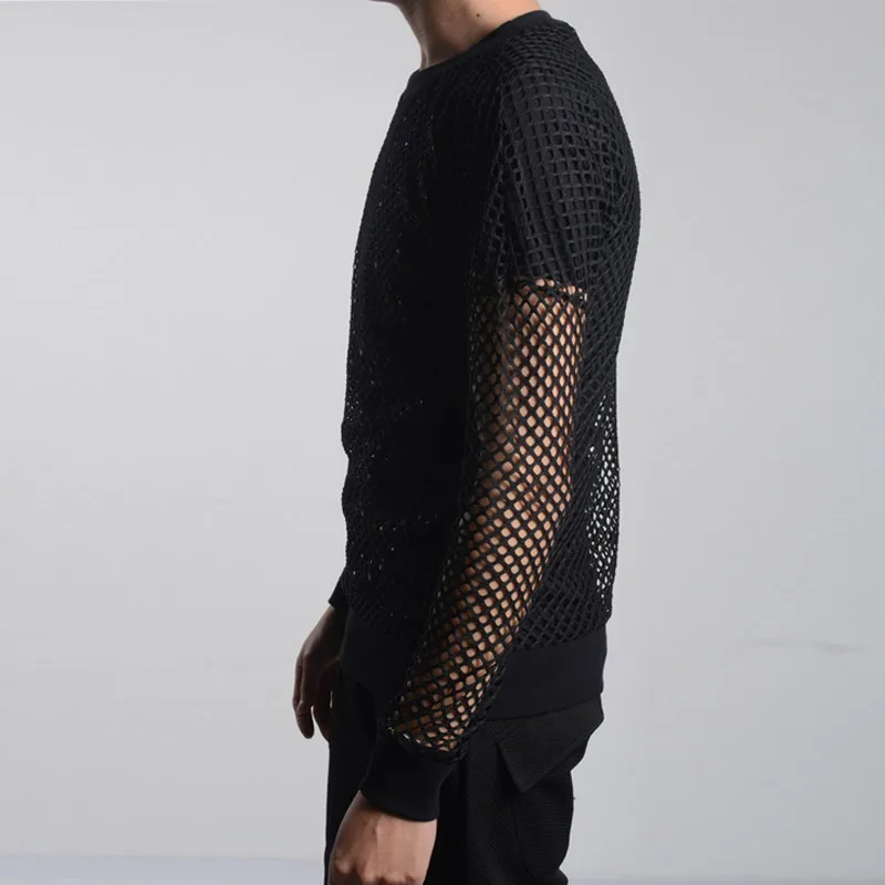 Футболка мужская Просвечивающая с длинным рукавом Готическая вырезами